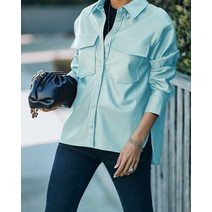저렴한 여성 가죽 셔츠 긴 소매 옷깃 목 가슴 주머니 블라우스 캐주얼 파티 느슨한 봄 가을 카디건 탑 피부