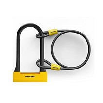 BEELORD Bike U-Lock Heavy Duty Anti-Theft Bicycle U Lock 17/18mm Shackle with Keys Security Lock, 옐로우-라지 사이즈_잠금+케이블