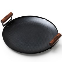 국내생산 우드핸들 무쇠주물 그리들팬 38CM 5중 티타늄코팅 고기구이팬 탄소강 무쇠팬 캠핑용구이팬 인덕션그리들팬 주물팬 무쇠팬