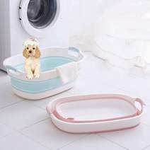 접이식 강아지 욕조, L 화이트 블루
