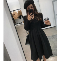 베러댓걸 봄가을 2416-1 브이단추 밑단벌룬 A라인 니트원피스