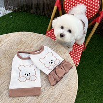 데일리룩 강아지 곰돌이 와플 원피스&티셔츠 강아지옷, 티셔츠, 화이트