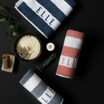 엘르 스트라이프 세면타올 160g- 3매, 색상:네이비 3매