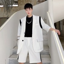 10대 20대 남자 힙한 캐주얼 반팔 자켓 반바지 세트 셋업 수트 ST 데일리 코디
