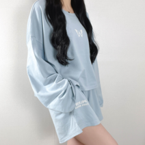 엘르레이 봄 긴팔 반바지 세트 루즈핏 반크롭 긴팔티 버터플라이 나비 트레이닝 세트