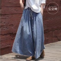 도오빠 스콜피온 여성 데님 팬츠 청바지 와이드 밴딩 주름 통넓은 여자 바지 빅사이즈 밴딩바지