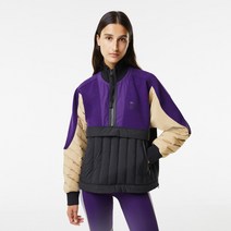 라코스테 라이브 여성 패딩 퍼플 컬러 블락 쇼트 퀼팅 레인 재킷 Padded Jacket
