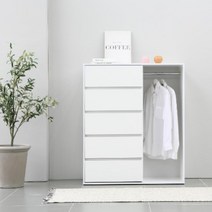 [대건데코] 닐리 1000 행거 5단 서랍장, 오크&화이트