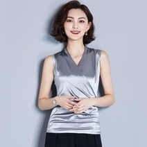 Makone 여성 실크 민소매 나시 이너 블라우스