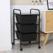 이동식 트롤리 수납장 장난감 기저귀 정리함, 07.블랙트롤리3단