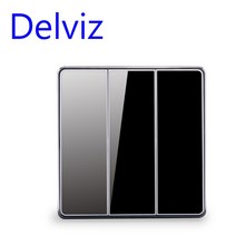 delviz 크리스탈 유리 스위치 1 gang 1way2way 매입형 스위치 16a euuk 표준 전등 스위치 대형 패널 고급 벽 키 스위치, 블랙 3 갱 스위치