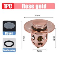 배수트랜치 트렌치커버 하수구커버 스텐배수구 욕실 싱크 드레인 스테인레스 스틸 팝업 바운스 코어 세면대 드레인 필터 헤어 캐처 샤워 스트레이너 목욕 스토퍼 도구, Rose gold