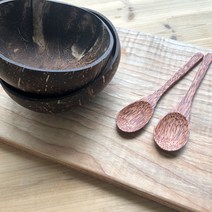 에꼬앙주 천연 코코넛 그릇 요거트 스무디 볼 아사이 우드 보울 커플 세트 (코코넛볼 2 스푼 2), 코코넛 우드, 1세트