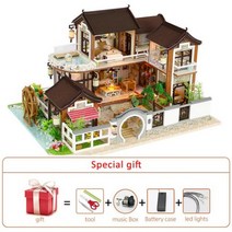 DIY 미니어처 하우스 대형 인형의 집 Diy 키트 일본 빌라 빌딩 조립 모델 나무 가구 키덜트 크리스마스 선물, house-008