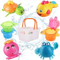 iPlay iLearn 오거나이저 포함 아기 목욕 장난감 물 분출 문어 수영 거북이 감기 욕조 및 샤워 스태킹, 한개옵션0