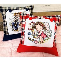 더스티치 십자수 쿠션 패키지 DIY 만들기 세트 캐릭터, 체크단추쿠션-빨강