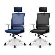 루디스 블랙 화이트 사무용 사무실 회의실 책상의자, 화이트 프레임/아이보리 화이트 등받이/네이비