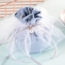 선물 파우치 벨벳 파우치 럭셔리 포장 드로스트링 선물 보관 가방 당의정 사탕 상자 진주 웨딩 장식 설탕 정리함 복주머니 외국인친구 사주단자 한지공예, 12X9CM, 06 blue Pouch Skirt