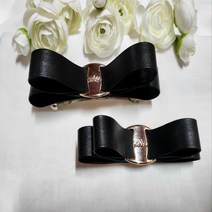 [자동핀+집게핀] 2종세트 검정가죽리본에 금장한스푼