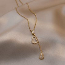 여성 고급 18K 금도금 큐빅 테슬 체인 니트 목걸이 레이어드 패션 쥬얼리
