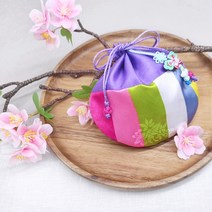 오색 전통 설날 용돈 어린이집 선물 미니 색동 공단 원형 복주머니, 08 공단 연분홍색, 오색 전통 복주머니