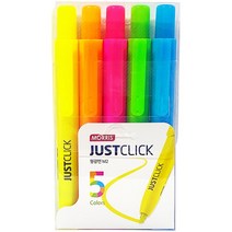 모리스 JUSTCLICK 형광펜 M2 5색세트 / 노크식 / 클릭식 / 뚜껑 없이 사용하는 / 간편하게 사용 가능한