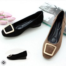 신신고 여성 가볍고 발편한 스웨이드 사각골드 장식 플랫 로퍼단화 3cm 고무창