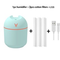 funshing 250ml 미니 공기 가습기 청정기 자동차 usb 아로마 에센셜 오일 디퓨저 led 라이트 초음파 미스트 메이커 가전, 초록