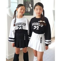 주니어옷 초등고학년 여아 아이돌 스타일 23크롭 이중 레이어드티 23FLPP