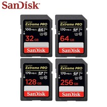 100 오리지널 sandisk 익스트림 프로 메모리 카드 256gb 128gb 64gb 최대 읽기 속도 170mbs sd 카드 클래스 10 u3 32gb 95mbs 카메라용