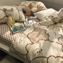 매트리스커버 여름이불 침대시트 베개커버 귀엽다 캐릭터 패턴 침구커버 면 4종 세트 이불세트 침대 극세사 기숙사 사계절