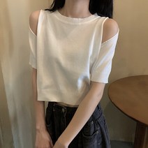 여성 반팔 라운드 크롭 니트티 하이 웨이스트 배꼽 니트 탑 여성용 얇은 20