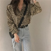 비주샵 여성 레트로 호피무늬 긴팔 셔츠 남방 T-13