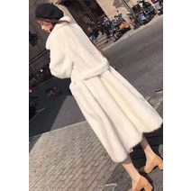 여성 모피 겨울 롱 밍크 롱 코트 허리끈 화이트 살구 블랙