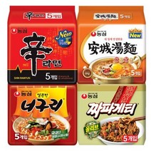 농심 신라면 120g x 5p + 안성탕면 125g x 5p + 얼큰 너구리 120g x 5p + 짜파게티 140g x 5p, 40개입