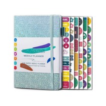 하드커버 목표 시각화 위클리 플래너 + 스티커 세트, 블루