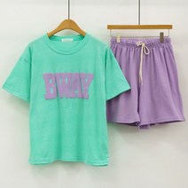 웨이 엠보레터링 배색 반팔 티셔츠 반바지세트 트레이닝 상하의