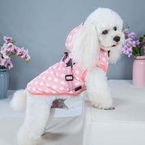 펫보스 강아지옷 땡땡이 패딩조끼 하네스, 핑크