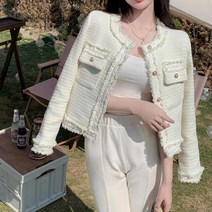 노카라 트위드 여성 자켓 라운드 정장 아우터