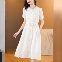 상견례옷차림 50대원피스 빅사이즈 화이트 면 린넨 롱 레이스 중년