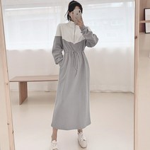 떳다그녀 리즈 배색 집업 기모 원피스