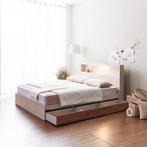 우아미가구 모노 밀크 A타입 LED 3서랍 슈퍼싱글 침대프레임 FO5138, 오크