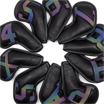 아이언 커버 세트 골프채 클럽커버 골프악세사리, 자석커버 홀로그램숫자 블랙바탕