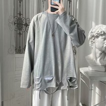 바이브 스트리트 홀 라운드 넥 긴팔 티셔츠 남성 가을 루즈 하이 스트리트 홍콩 트렌드 브랜드 트렌드 솔리드 컬러 바닥 셔츠 제이핏 힙쟁이 대학생필수품 프린트스타