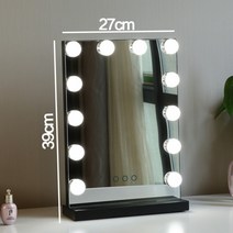 메이크업샵 조명 거울 삼색 무드등 버튼식 연애인 화장 웨딩 메이크업 대형 LED 사각 미러, 세로형 블랙 27.39+무극조광(충전형)