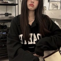 오버클래쓰 여성 긴팔 티셔츠 빅사이즈 카라 레터링 맨투맨 박시