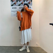 라운드넥긴팔니트 솔리드 무지 풀오버스웨터 여성 겨울 가을 와이드 루즈핏 슬림핏 미끄럽다 어깨 핏아우터 3837647351