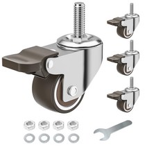 운반 바퀴 2.5cm(1인치) 캐스터 4개 세트 스레드 로드 회전 가구 바퀴 소음 및 미끄럼 방지 고무 소형, 02 브레이크 포함 2.5cm(1인치)