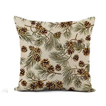 Awowee Flax Throw Pillow Cover Green Pattern Pine Cones Realistic Look Vintage Pinecone Winter 20x20, 1