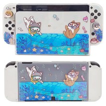 닌텐도 스위치 OLED 여름 바다 고양이 강아지 스쿠버 네꼬 캐릭터 일러스트 조이콘 독 커버 풀셋 반투명 케이스